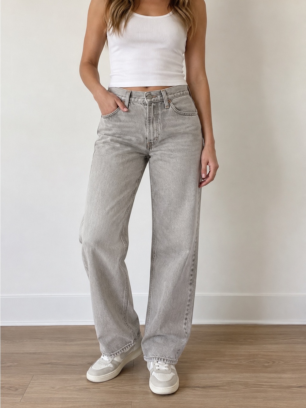 Levi’s ’94 Baggy Jeans 27 in “Meeting Accepted” Grey Acid Wash Raw Hem Wide Leg